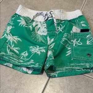 Green Tropical Print Swim Shorts